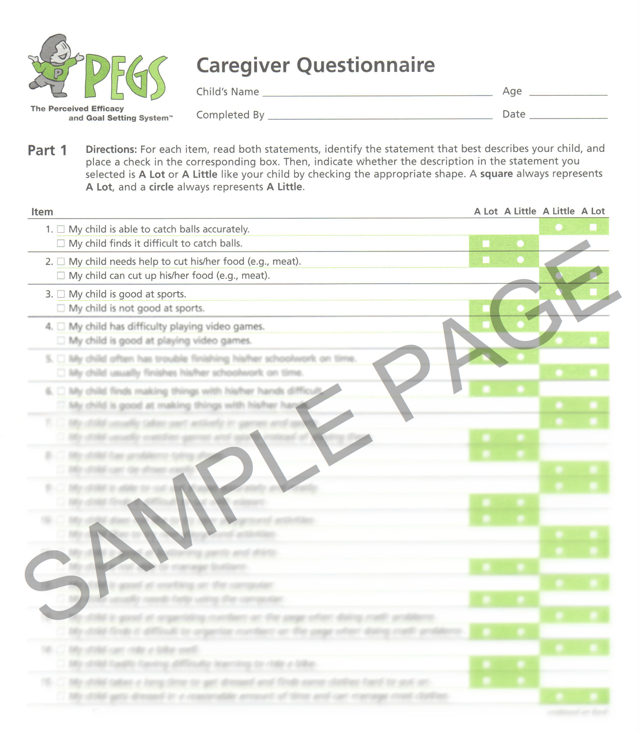 Pegs 1 caregiver